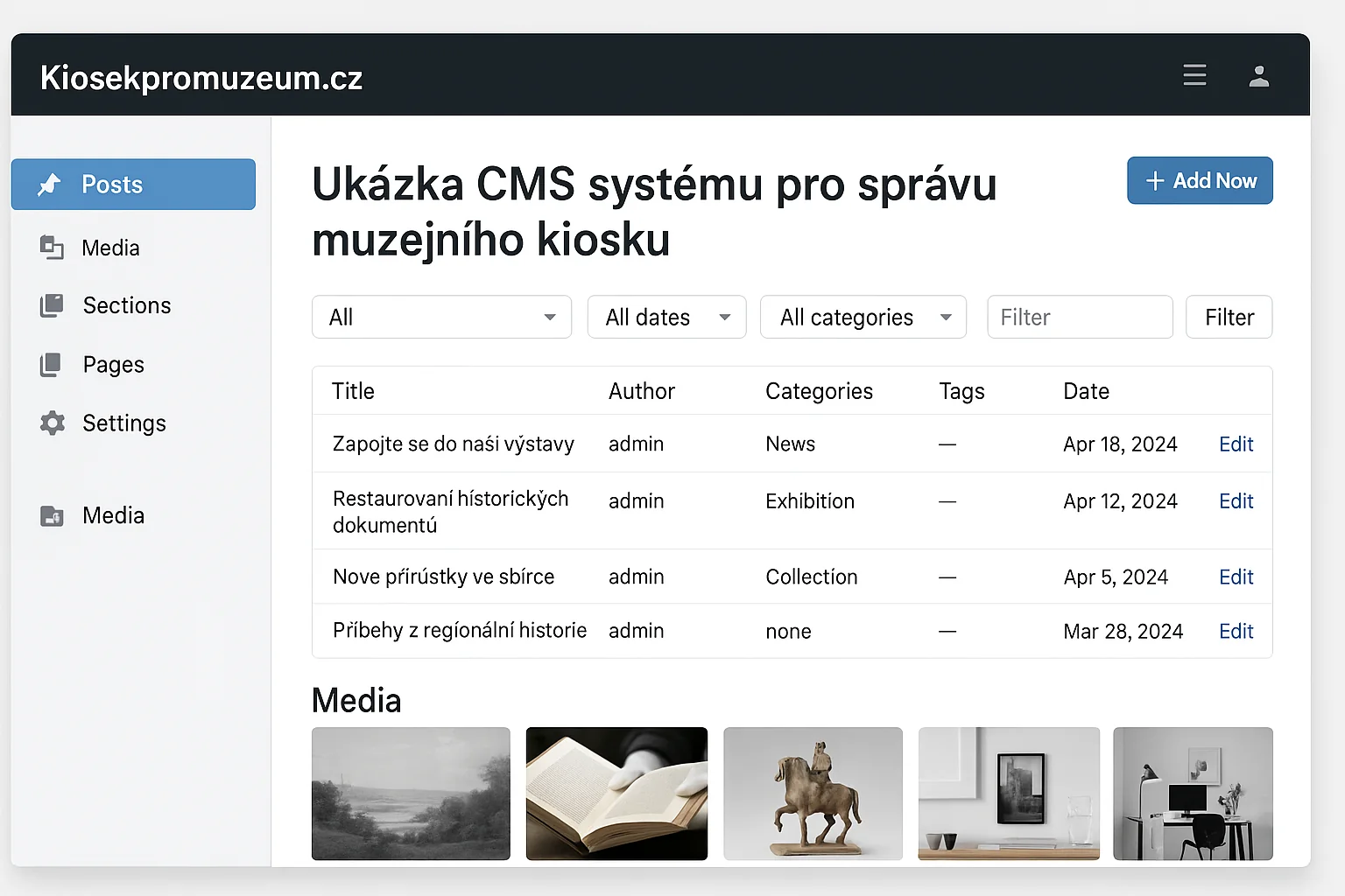 Ukázka CMS systému pro správu muzejního kiosku