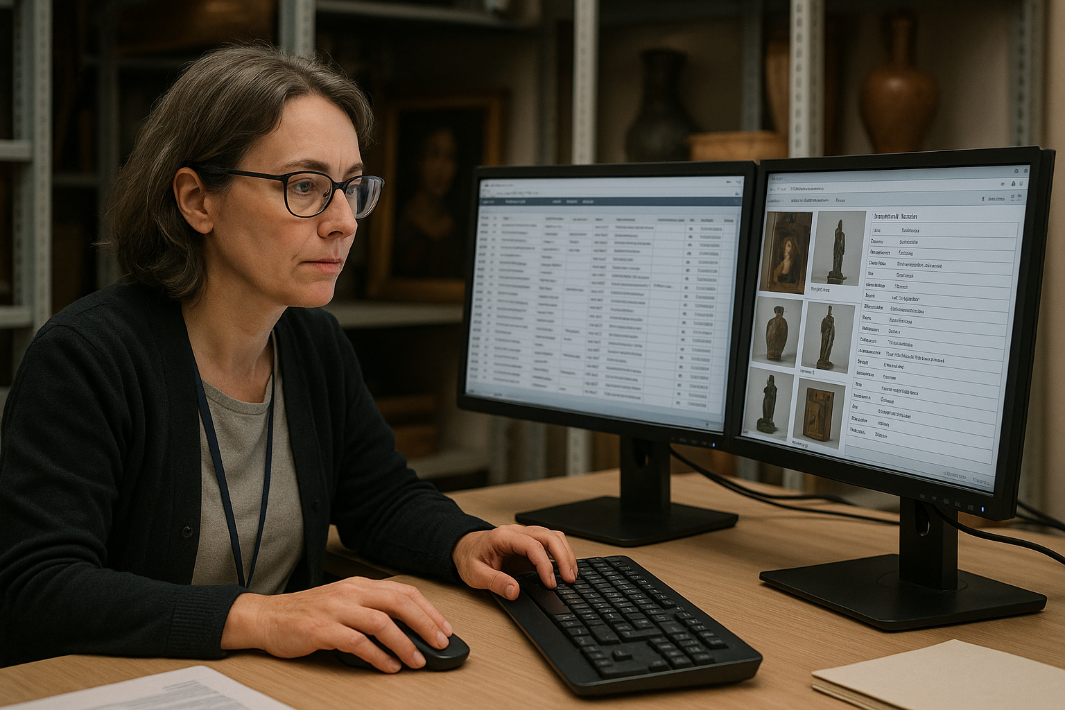 Kurátorka pracující v komplexní databázi muzejních sbírek.